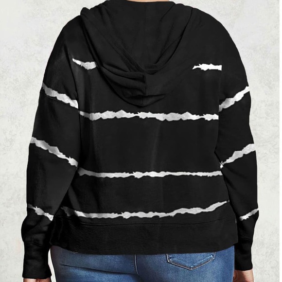 BLACK WHITE TIE DYE STRIPED SOFT DRAWSTRING HOODIE SIZE 2X (18-20) - Picture 3 of 8